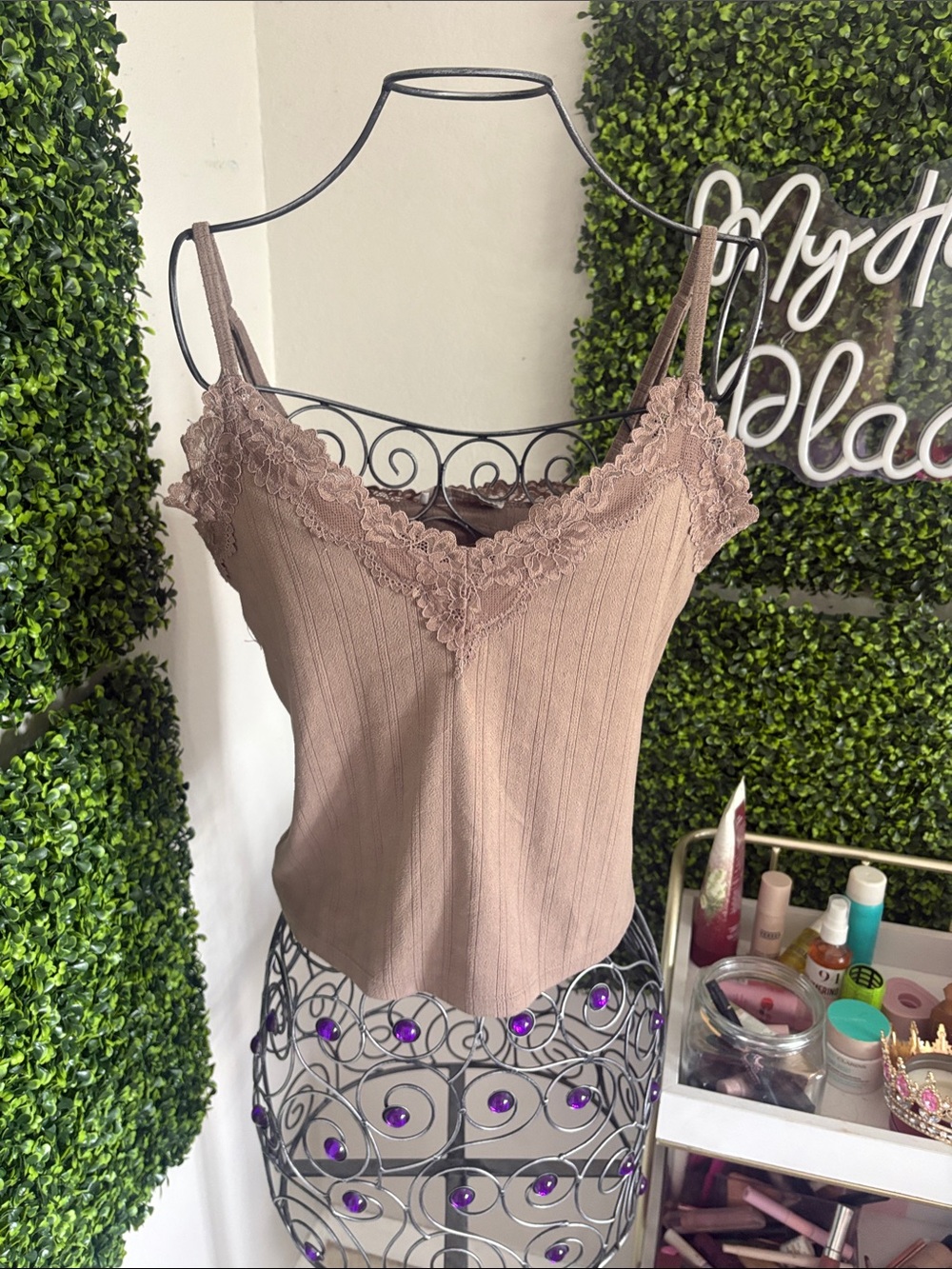 Lace-Trim Ribbed Cami Tank Top A&F
